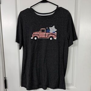 Patriotic T-Shirt with Red Truck Design